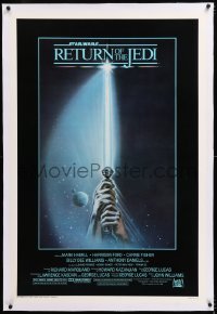 8x175 RETURN OF THE JEDI linen 1sh 1983 George Lucas, art of hands holding lightsaber by Reamer!