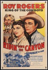 8x177 RIDIN' DOWN THE CANYON linen 1sh 1942 art of Roy Rogers, Gabby Hayes & Sons of the Pioneers!