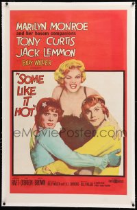 8x190 SOME LIKE IT HOT linen 1sh 1959 sexy Marilyn Monroe with Tony Curtis & Jack Lemmon in drag!