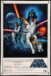 8x197 STAR WARS linen style C int'l 1sh 1977 George Lucas sci-fi epic, art by Tom William Chantrell!