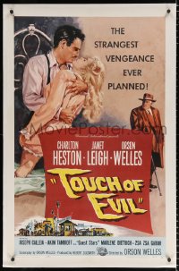 8x205 TOUCH OF EVIL linen 1sh 1958 Bob Tollen art of Orson Welles, Charlton Heston & Janet Leigh!