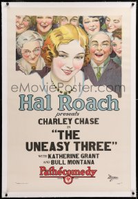 8x209 UNEASY THREE linen 1sh 1925 stock poster for Charley Chase & Leo McCarey Hal Roach short!