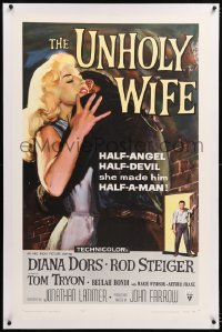 8x210 UNHOLY WIFE linen 1sh 1957 sexy half-devil half-angel bad girl Diana Dors made him half-a-man!