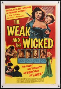 8x218 WEAK & THE WICKED linen 1sh 1954 strips bare raw facts of women in prison, bad girl Diana Dors