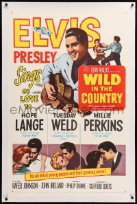 8x223 WILD IN THE COUNTRY linen 1sh 1961 Elvis Presley sings of love to Tuesday Weld, rock & roll!