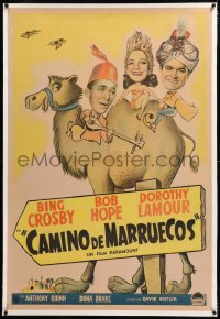 8y108 ROAD TO MOROCCO linen Argentinean 1942 art of Bob Hope, Bing Crosby & Dorothy Lamour on camel!