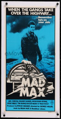 8y093 MAD MAX linen Aust daybill R1981 Mel Gibson in George Miller's post-apocalyptic classic!