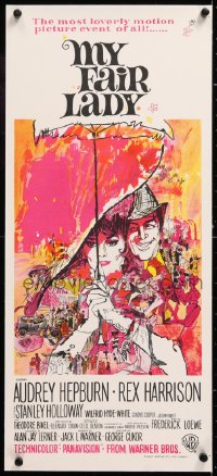 8y094 MY FAIR LADY linen Aust daybill 1964 art of Audrey Hepburn & Rex Harrison by Bob Peak!