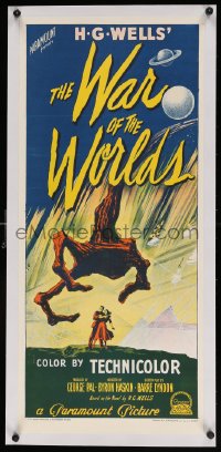 8y095 WAR OF THE WORLDS linen Aust daybill 1954 H.G. Wells classic, great Richardson Studio art!