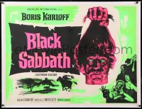 8y153 BLACK SABBATH linen dayglo British quad 1964 Boris Karloff, Mario Bava, severed head, rare!