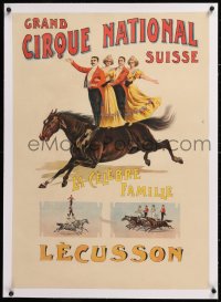 8y053 GRAND CIRQUE NATIONAL SUISSE linen 23x32 Swiss circus poster 1901 art of acrobats on horses!