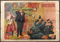 8y001 OH DOCTOR linen French 1p 1917 art of Fatty Arbuckle throwing son Buster Keaton, ultra rare!