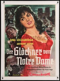8y123 HUNCHBACK OF NOTRE DAME linen German 1957 Quinn as Quasimodo, sexy Gina Lollobrigida, rare!