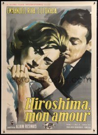 8y019 HIROSHIMA MON AMOUR linen Italian 1p 1959 Resnais classic, Longi art of Riva & Okada, rare!