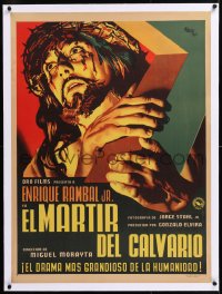 8y088 EL MARTIR DEL CALVARIO linen Mexican poster 1952 Josep Renau art of Jesus Christ with cross!