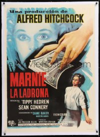 8y146 MARNIE linen Spanish 1964 Baylo art of Tippi Hedren but no Sean Connery, Hitchcock, rare!