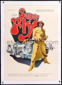 8y149 SUPER FLY linen Spanish 1980 great art of Ron O'Neal with car & girl, Gordon Parks Jr.