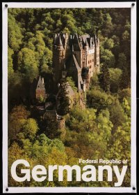 8y046 GERMANY linen 23x34 German travel poster 1980s cool image of Eltz Castle from above!