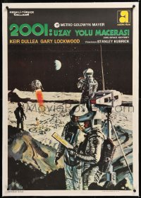 8y090 2001: A SPACE ODYSSEY linen Turkish 1973 Stanley Kubrick, art of astronauts on the moon!