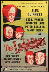 8z140 LADYKILLERS English 1sh 1955 cool art of Alec Guinness & gangsters, English crime classic!