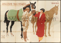 8z089 WOMAN WHO DARED Italian 4p 1914 art of Francesca Berti & man with show horses, ultra rare!