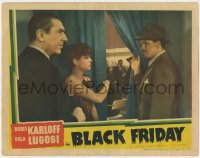 8z183 BLACK FRIDAY LC 1940 creepy Bela Lugosi & pretty Anne Nagel waiting behind curtain, Universal