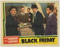 8z187 BLACK FRIDAY LC 1940 Stanley Ridges and Boris Karloff in hotel lobby, Universal sci-fi horror!