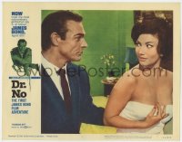 8z200 DR. NO LC #3 1963 Sean Connery as James Bond stares at sexy Zena Marshall wearing only towel!