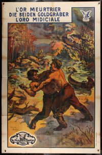 8z073 KLONDIKE STEAL OR THE STOLEN CLAIM 52x79 special poster 1911 Bedos art of men fighting, rare!