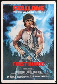 9a006 FIRST BLOOD 40x60 1982 great c/u art of Sylvester Stallone as John Rambo by Drew Struzan!