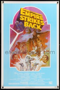 9a053 EMPIRE STRIKES BACK teal 1sh R1982 George Lucas classic, Tom Jung, ultra rare teal background!