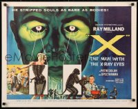 9a050 X: THE MAN WITH THE X-RAY EYES 1/2sh 1963 Ray Milland strips souls & bodies, cool sci-fi art!