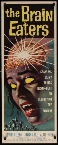 9a031 BRAIN EATERS insert 1958 art of girl's brain exploding, stolen from Heinlein's Puppet Masters!