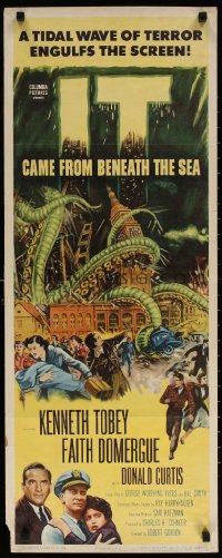 9a037 IT CAME FROM BENEATH THE SEA insert 1955 Ray Harryhausen, a tidal wave of terror, cool art!