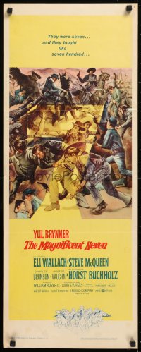 9a038 MAGNIFICENT SEVEN insert 1960 Steve McQueen, Brynner, Sturges 7 Samurai cowboy remake, rare!