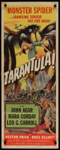 9a040 TARANTULA insert 1955 cool Reynold Brown art of town running from 100 ft high spider monster!