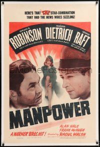 9a029 MANPOWER 1sh 1941 George Raft, Edward G. Robinson, sexy Marlene Dietrich, Raoul Walsh!