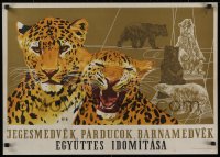 9a096 EGYUTTES IDOMITASA 20x28 Hungarian zoo poster 1958 art of jaguars, polar & brown bears, rare!
