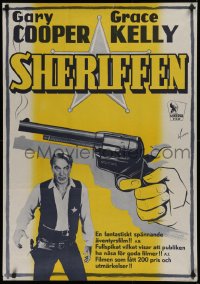 9a117 HIGH NOON Swedish R1958 Gary Cooper, Bjorne art of hand w/gun, Fred Zinnemann classic, rare!