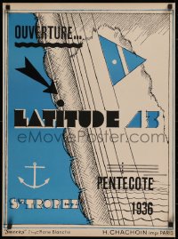 9a124 LATITUDE 43 21x28 French special poster 1950s reprint of 1936 St. Tropez hotel poster!