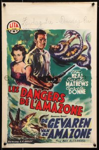 9b224 AMAZON QUEST Belgian 1949 great artwork images of Tom Neal in a frightening jungle manhunt!