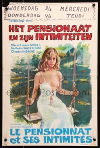 9b285 LE PENSIONNAT ET SES INTIMITES Belgian 1975 art of sexy nearly topless girl in swing!