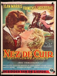 9b286 LEATHERNOSE Belgian 1952 Yves Allegret's Nez de cuir, artwork of lovers kissing!