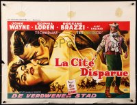 9b287 LEGEND OF THE LOST Belgian 1957 romantic art of John Wayne & sexy Sophia Loren!