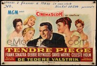 9b321 TENDER TRAP Belgian 1955 art of Frank Sinatra, Debbie Reynolds, Celeste Holm, David Wayne!
