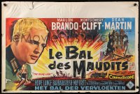 9b338 YOUNG LIONS Belgian 1958 art of Nazi Marlon Brando, Dean Martin & Montgomery Clift!