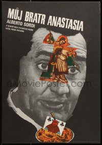9b108 MY BROTHER ANASTASIA Czech 11x16 1975 bizarre different art of Alberto Sordi by Vaca!