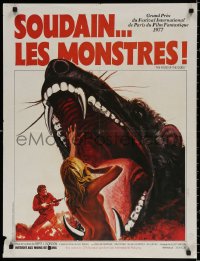 9b639 FOOD OF THE GODS French 24x32 1977 artwork of giant rat about to eat girl by Michel Landi!