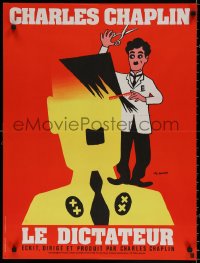 9b644 GREAT DICTATOR French 23x30 R1973 best art of Charlie Chaplin & Earth by Friedel Schmidt!