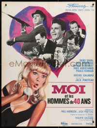 9b668 ME & THE FORTY YEAR OLD MAN French 23x31 1965 Dany Saval, cool Charles Rau artwork!